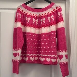 CeCe Pink and Cream Heart Sweater